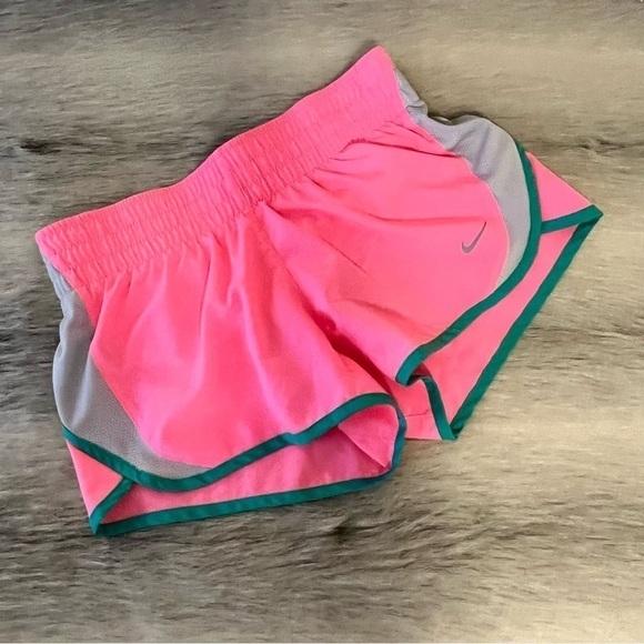 NIKE Dry Fit Pink Green White Swoosh Athletic Lightweight Gym Workout Shorts M - Picture 1 of 9